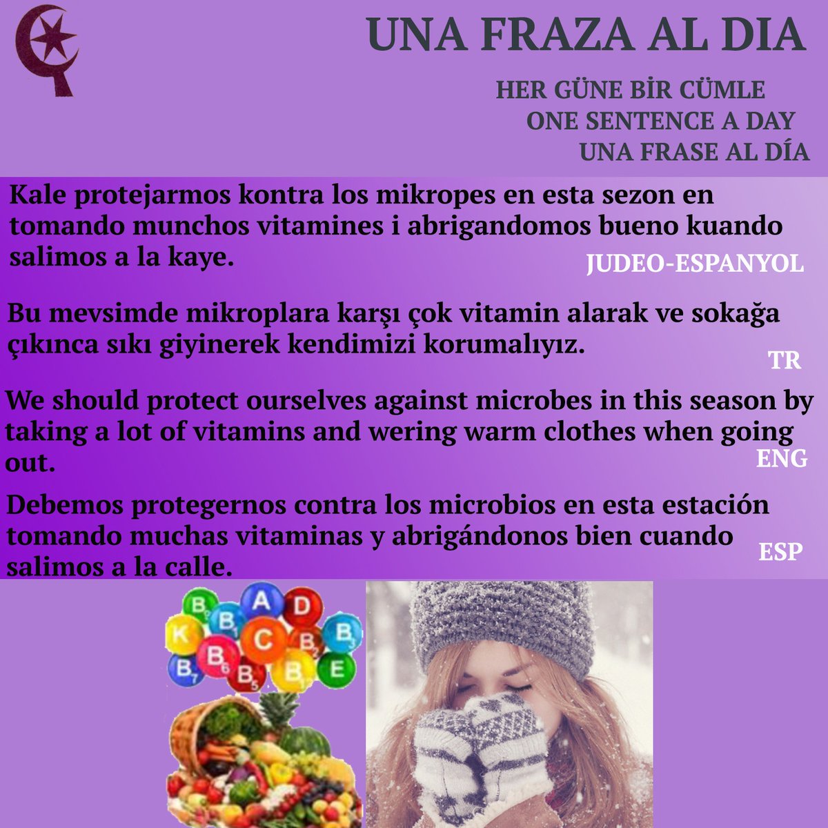 KSarhon's tweet photo. Mos estamos ambezando el Judeo-Espanyol. Una fraza kada dia.
Judeo-Espanyol öğreniyoruz. Her gün bir cümle.
We are learning Judeo-Espanyol. One sentence for every day.
Estamos aprendiendo el judeoespañol. Una frase para cada día. https://t.co/03kIytrqYb