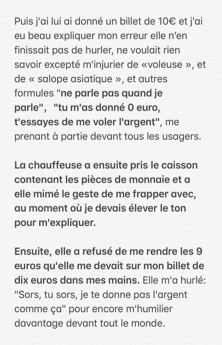 MellowParis75's tweet photo. Je suis une jeune femme de nationalité chinoise. Le 29/01, une conductrice BUS 89 de la RATP, qui m'a hurlé :
"T'es juste une salope d'asiatique, t'es juste une voleuse." 
#racismeantiasiatique #JeNeSuisPasUnVirus 
#Coronarivus 
@ClientsRATP @RATPgroup https://t.co/tFsW6xao2h