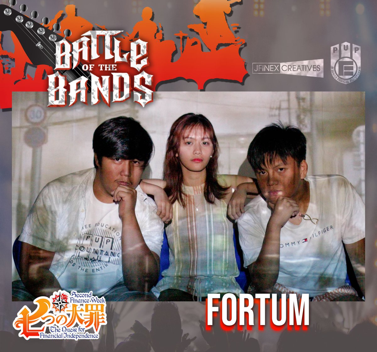 PUPJFINEX's tweet photo. - Never Heard
- Muritmo
- Invictus
- Goddess Band
- James Band
- Fortum
See you there!
#BattleOfTheBands
#2ndFinanceWeek
#TheQuestInFinance
#JFINEXperience https://t.co/pfK9bTqgYP