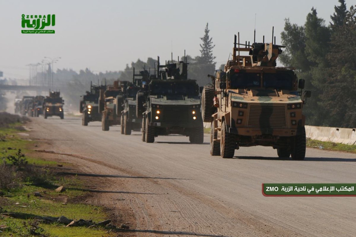M_Alneser's tweet photo. since today's morning 2 TR🇹🇷 military convoys entered #Syria. One of them passed near of #Zerba town on the M5 &amp; it will be the nearest point to #Aleppo city on the M5. #Turkey is trying to set more observation points on the M5 after 3 point around #Saraqeb and the cross of M4-M5 https://t.co/ipALLRbEiL