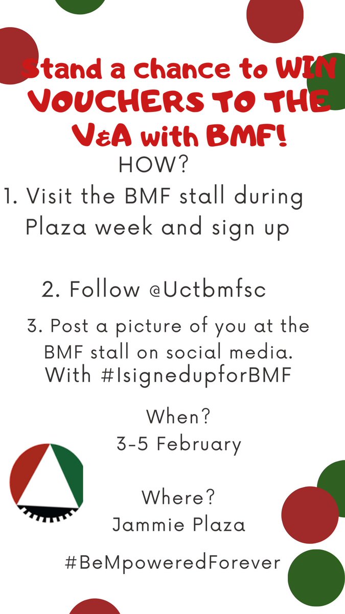 UCTBMFsc's tweet photo. Visit the BMF stall during Plaza week to see what we’re all about!✨💫 https://t.co/tImQ0u4fDi
