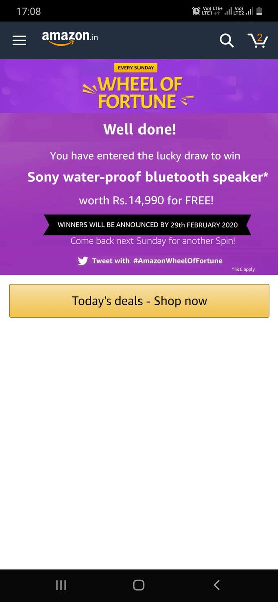 ashutosh_chx's tweet photo. Let's see what happens next. It all depends on @amazonIN hands.
#AmazonWheelOfFortune https://t.co/VbFJ14OLr6