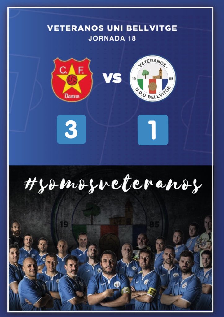 VBellvitge's tweet photo. Primera derrota de la temporada. La @CFDamm se lleva un partido loco y disputado.
  
#somosveteranos #seguimenjoc @UniBellvitge https://t.co/ok3QOSZs6q