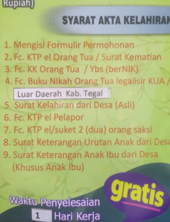 Persyaratan buat akta kelahiran