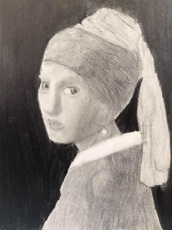 Eventually we move on to a whole portrait. But our pupils, being novices not experts, are not skilled enough to draw from life, so we use the grid method – like stabilisers – until they become proficient (May be years away). This is &7 work 5/10