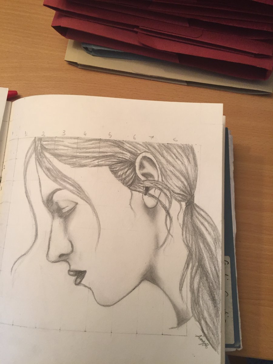 Eventually we move on to a whole portrait. But our pupils, being novices not experts, are not skilled enough to draw from life, so we use the grid method – like stabilisers – until they become proficient (May be years away). This is &7 work 5/10