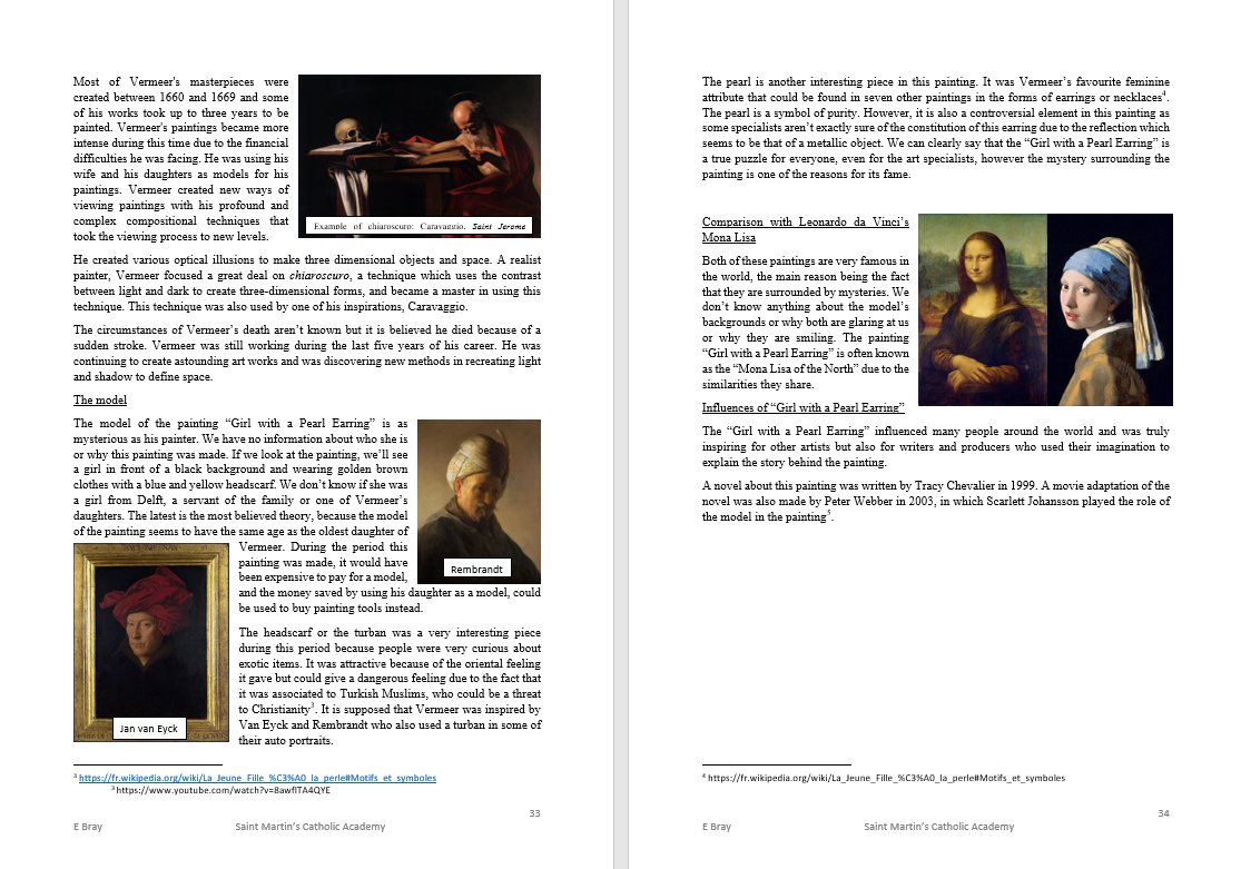 Along side this, they also have to learn about artists and art movements. Much of their homework is memorising famous artists, their painting and art movements. We also visit art galleries like the National. 8/10