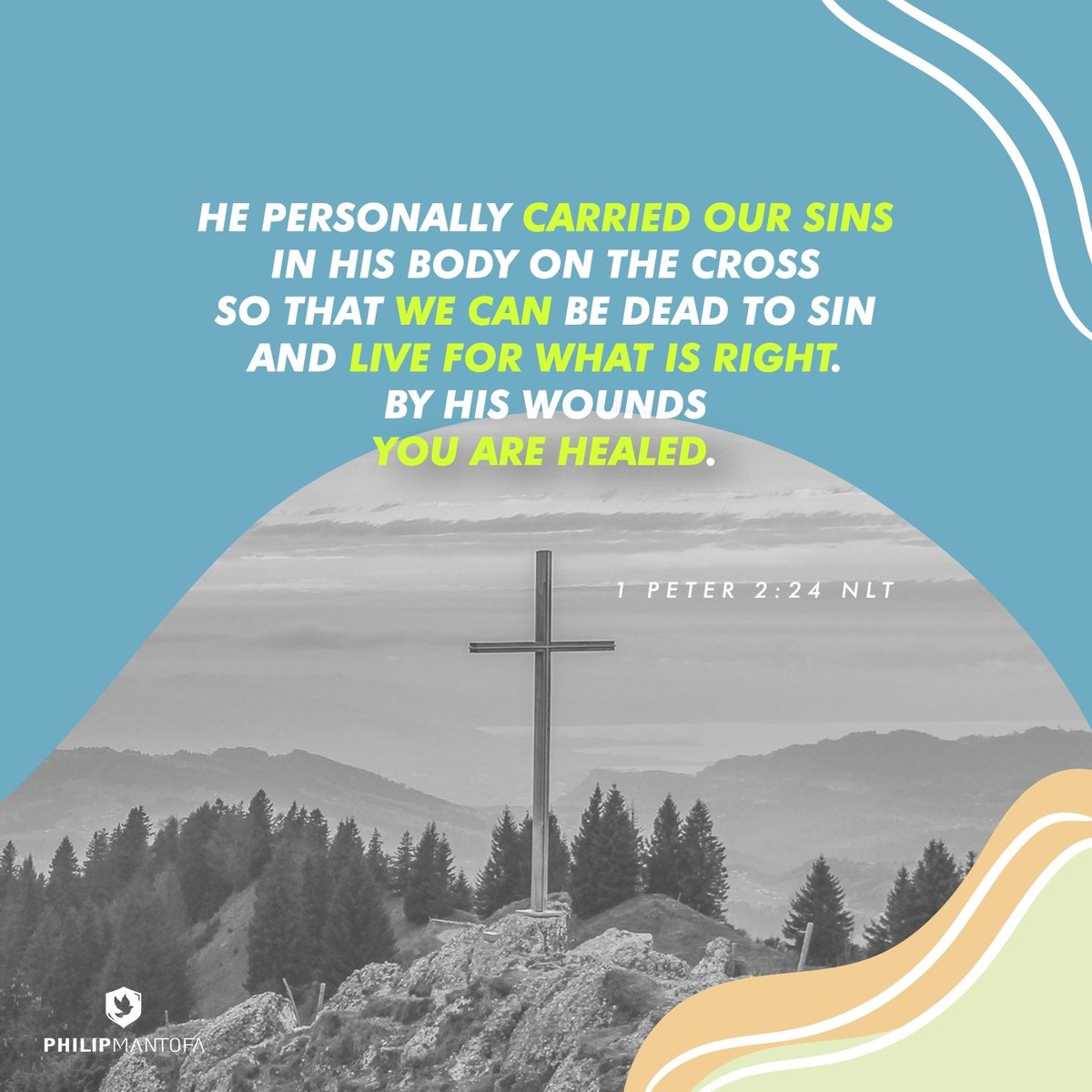 "Ia sendiri telah memikul dosa kita di dalam tubuh-Nya di kayu salib, supaya kita, yang telah mati terhadap dosa, hidup untuk kebenaran. Oleh bilur-bilur-Nya kamu telah sembuh." 1 Petrus 2:24

#bibleverse