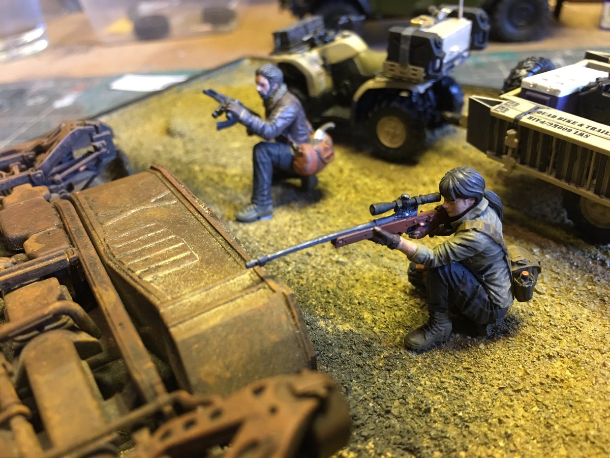 afv_modeller's tweet photo. Just clearing the workbench ahead of our clubs #groupbuild #spitfire another 1/35 Post Apocalyptic diorama nears the end. #nutsplanet figures & Bronco Quad bike. https://t.co/t9PFAlSUrZ