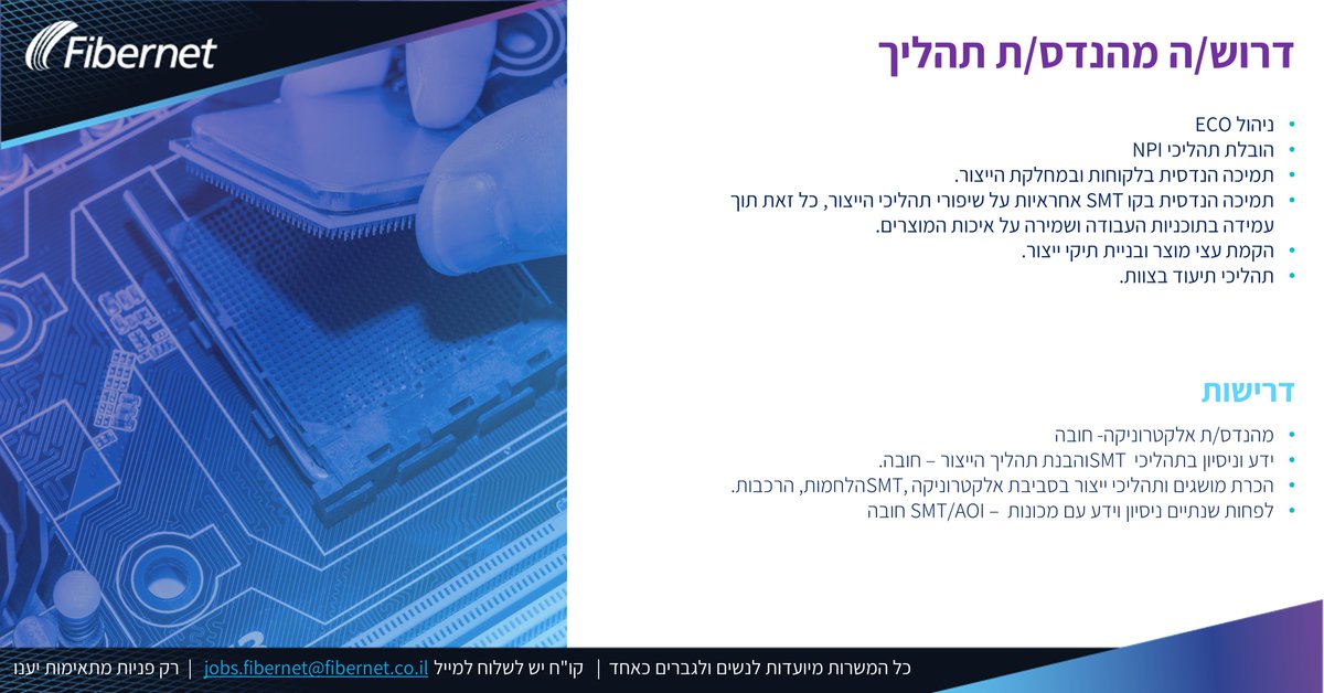 FibernetLtd's tweet photo. פייברנט מתרחבת!
כל המשרות מיועדות לנשים ולגברים כאחד קו"ח יש לשלוח למייל: jobs.fibernet@fibernet.co.il רק פניות מתאימות יענו https://t.co/osMJit5O9b