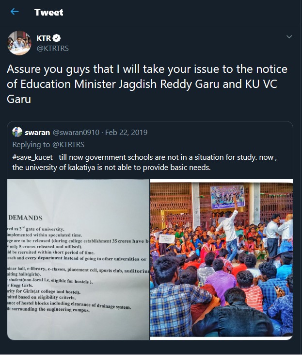 Vinod11401154's tweet photo. Respected sir/madam
We the students of KUCET,requesting all the higher officials
@KTRTRS
@TelanganaCMO @trspartyonline
@eenadulivenews
@trsharish
@SabithaIndra
@PawanKalyan @DrTamilisaiGuv to solve our issue.Our college is in need of basic facilities mentioned below.#save_kucet https://t.co/ZUnO9anlqT