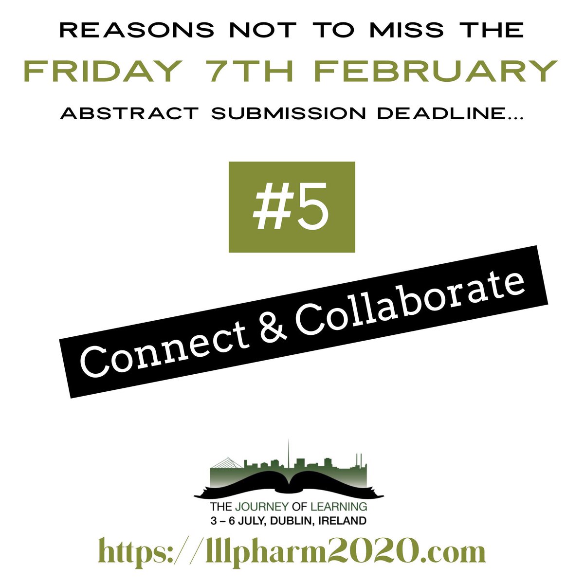 LLLPharmConfnce's tweet photo. #5daystogo
Reason 5: Connect and Collaborate
@Bronslemans Bronwyn Clarke says “Come to LLLP to continue your Life Long Learning journey, reconnect with colleagues from #LLLP2018 Brisbane, and make new friends and #pharmily in Dublin.”
Submit at https://t.co/5xOTYhb4Mp https://t.co/7zOYTnkqMW