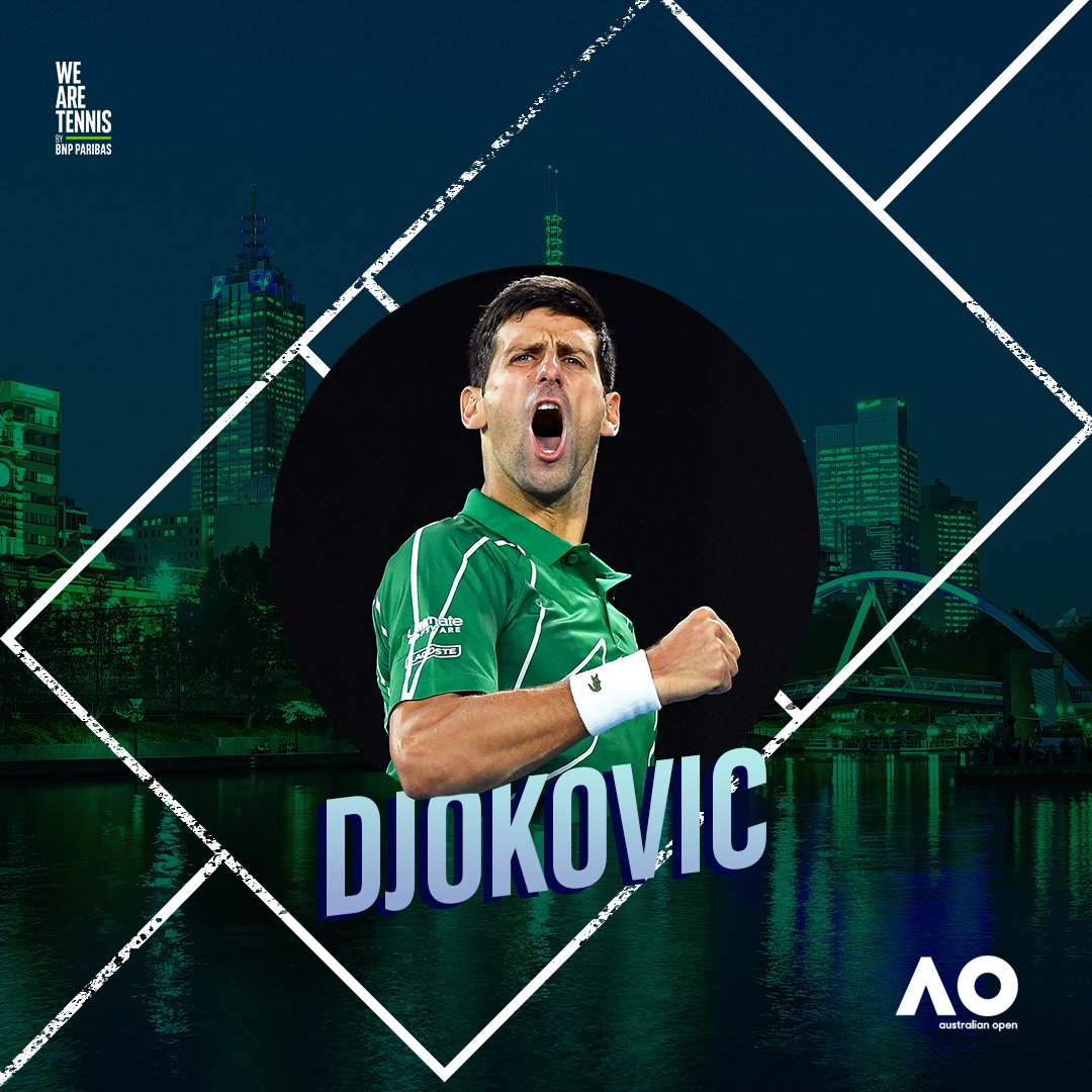 WeAreTennisFR's tweet photo. 🏆 Djokovic règne (encore) sur Melbourne ! 🏆

Trop solide, Novak Djokovic remporte un 8ème Open d’Australie en résistant à Dominic Thiem 6-4 4-6 2-6 6-3 6-4 #AusOpen https://t.co/NT2alc9mYx