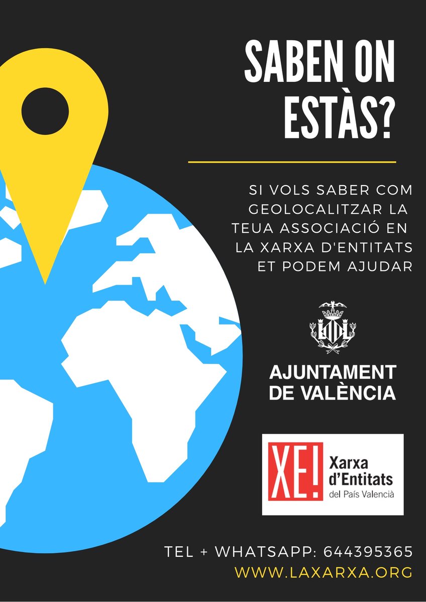 XarxaEntitats's tweet photo. És molt important que la teua associació siga visible a Internet i la geolocalització és cada vegada més important. Si vols saber com posar la teua associació en el mapa parla amb la Xarxa d'Entitats. https://t.co/Ve63MyO3sZ