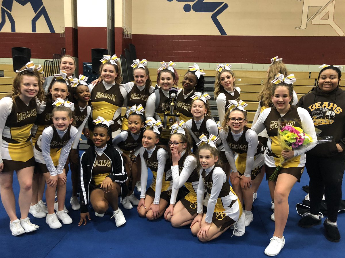 Team7bDMS's tweet photo. Congratulations to the DMS cheerleaders for clinching the first place trophy at competition! Way to go BEARS! #delranproud https://t.co/VfVM07M9FZ
