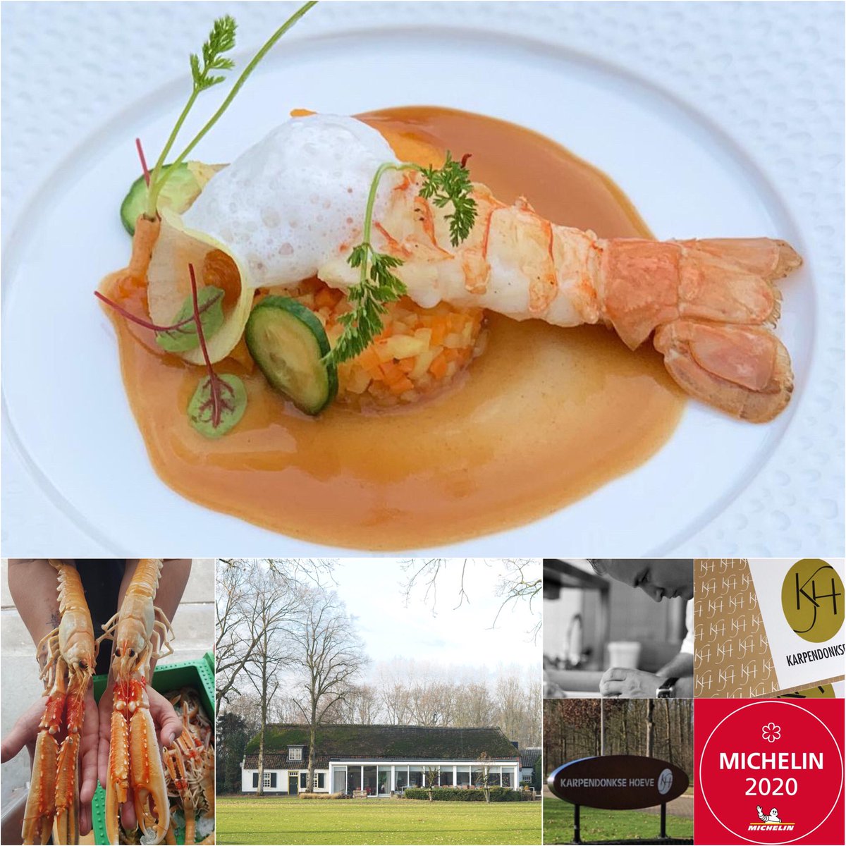 Karpendonk's tweet photo. Mooi en vooral smaakvol gerechtje van chef Rob van der Veeken @Karpendonk: #Langoustines uit Smรถgen (ร la plancha), #Atjar Garnituur met #Wortel (uit eigen keuken), Reductie van Langoustines, Schuim van #Knoflook. #michelinrestaurant #karpendonksehoeve https://t.co/SpNKVgPRTk
