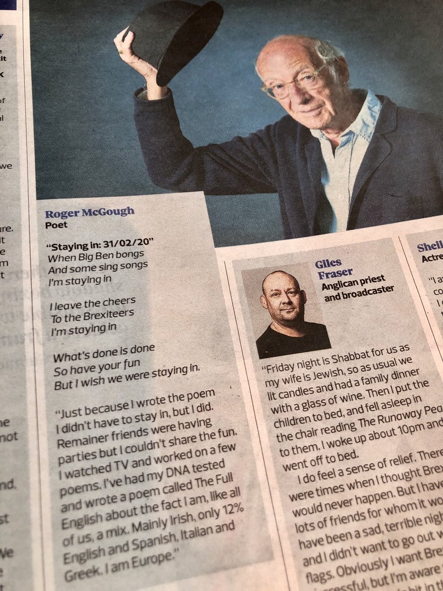 Hats off to poet Roger McGough in today’s ⁦<a href="/ObserverUK/">The Observer</a>⁩