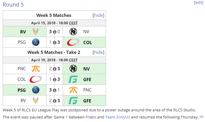 LiquipediaRL's tweet photo. Fun fact:

This is not the first time RLCS was forced to be postponed. Previously, in @RLEsports #RLCS5, a power outage in the area of Burbank, California affected Week 5 of EU League Play, forcing most of it to be moved from a Sunday to a Thursday. https://t.co/fWFEnyzbap