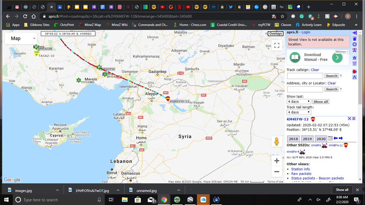 Helios_2020's tweet photo. The sun has set on day 4 for Helios-1, currently just east of Aleppo, Syria. Total distance traveled about 9,800 kilometers. Misson clock at T+5,315min. https://t.co/3BThH4lFwE