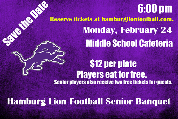 hsdlionsfball's tweet photo. Join us to celebrate the 2019 Hamburg Lion Senior Football team on Monday, February 24 at 6:00 pm!  This team really did "Prove them Wrong."  Tickets are $12, and the event is open to the public.  Go Lions!  #ptw #weB4me #family4ever https://t.co/1mwrppCHJr https://t.co/AtOQIP2P8G