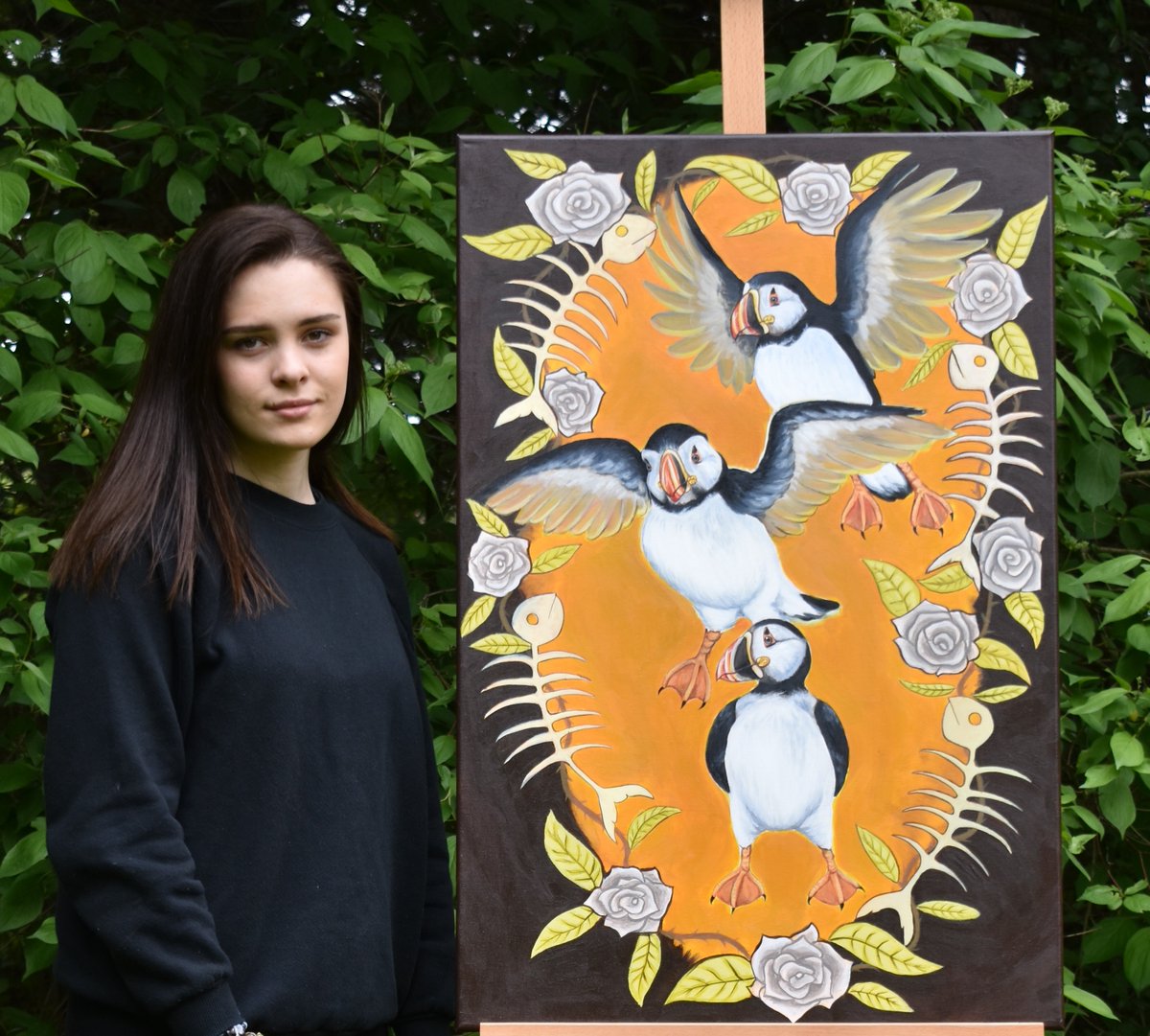 Repost from Erika S. (18, WI) our Bronze Award Winner in Senior Art! '#savethepuffins ! 🐧Puffin populations are decreasing at an alarming rate. Find out how to help puffins by visiting bowseat.org. Let’s keep our planet beautiful for years to come! 🌎✨🌿'