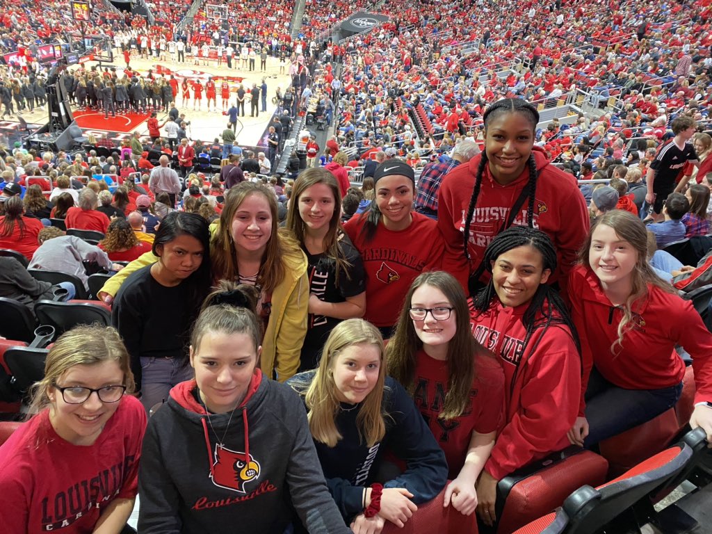 NancyeWard's tweet photo. AIE Girls B-ball team cheering on @UofLWBB https://t.co/4DTIna0Wvw