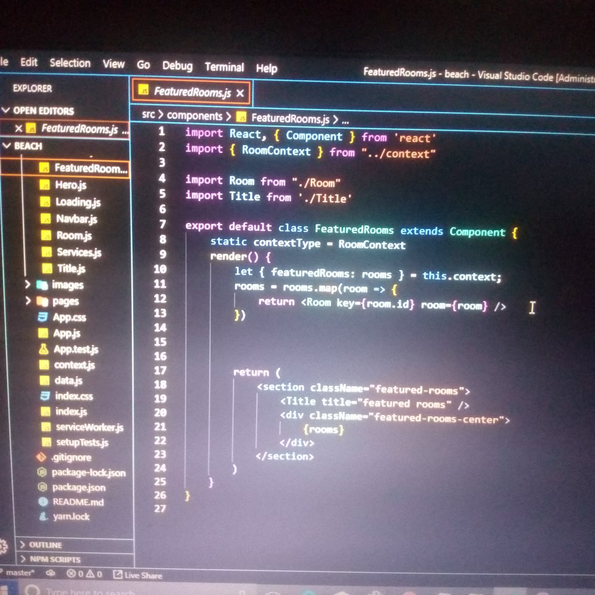 mcbryan1z's tweet photo. #100DaysOfCode  #CodetrainChallenge 
@codetraingh 
Day 4⃣...Today, I worked on a resort app I was building.. I added a little styling to my featuredRooms component... 

#theRoadIsClear https://t.co/ysd3cgjL4H