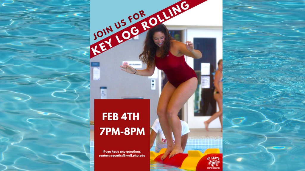 Sfsu_campusrec's tweet image. Join us this Tuesday, February 4th for our first Key Log Rolling event of the semester! Bring friends over to the Natatorium from 7pm-8pm and see who can last the longest on our Key Log! #KeyLogRolling #DontFall #InItToWinIt #SFSU