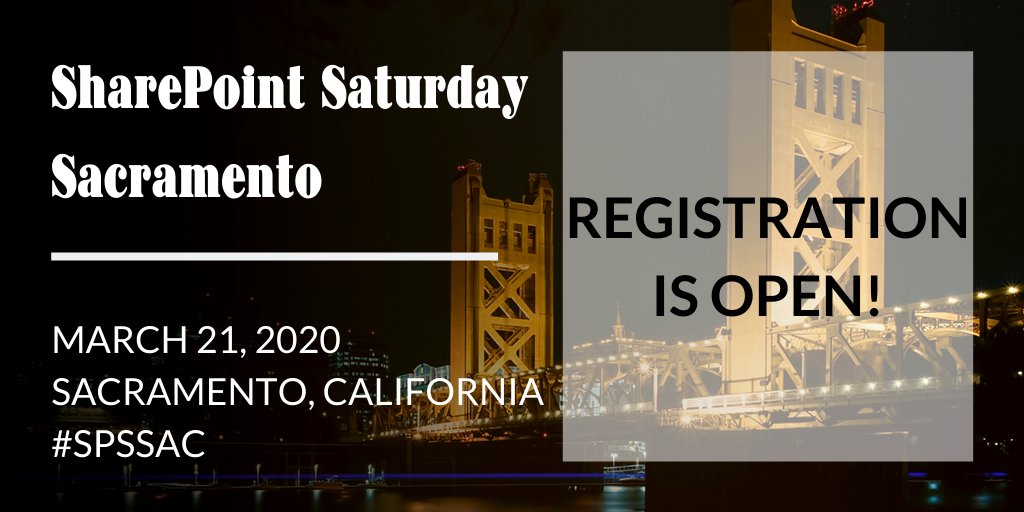EricaToelle's tweet photo. SharePoint Saturday Sacramento is March 21st, 2020!
It starts at 8:00 AM at the Patrick Hayes Learning Center in Sacramento, CA. Breakfast/Lunch is provided!
Register at: https://t.co/uMzpisQ1i9
#SPSSAC #Office365 #Azure #PowerPlatform #SharePoint https://t.co/nLwFXZaFe6