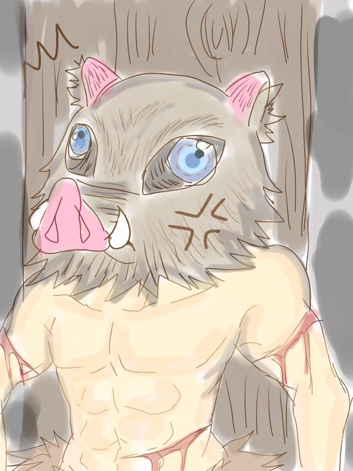 もりのあおさんがTwitterに投稿した嘴平伊之助(鬼滅の刃)のイラスト。
