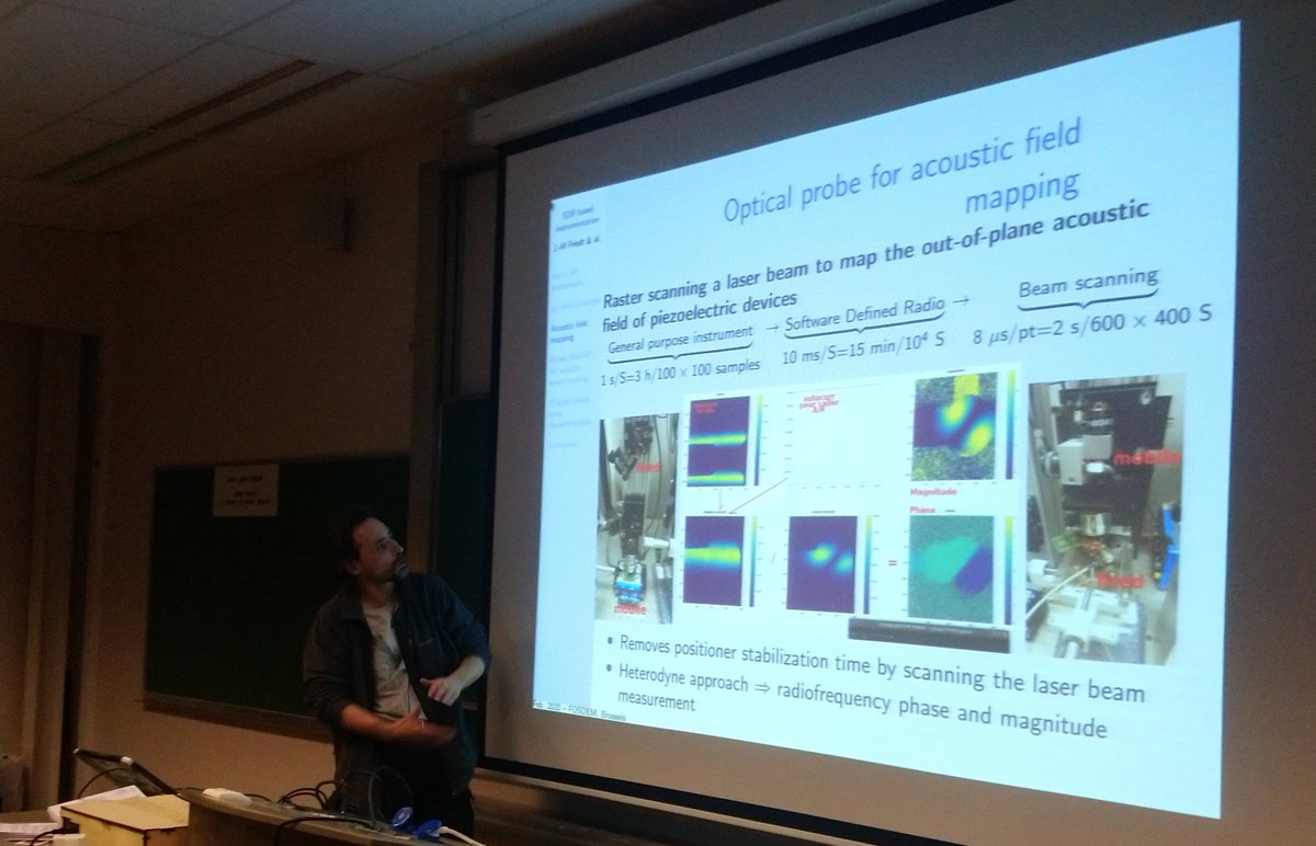 dEnergy_dTime's tweet image. Jean-Michel Friedt, representing @FemtoSt, again is the perfect whirlwind closer for the #FreeSoftwareRadio devroom at #FOSDEM2020:
He's deterring meddling lab colleagues from taking his expensive instruments by replacing them with cheaper, better, self-designed SDR experiments