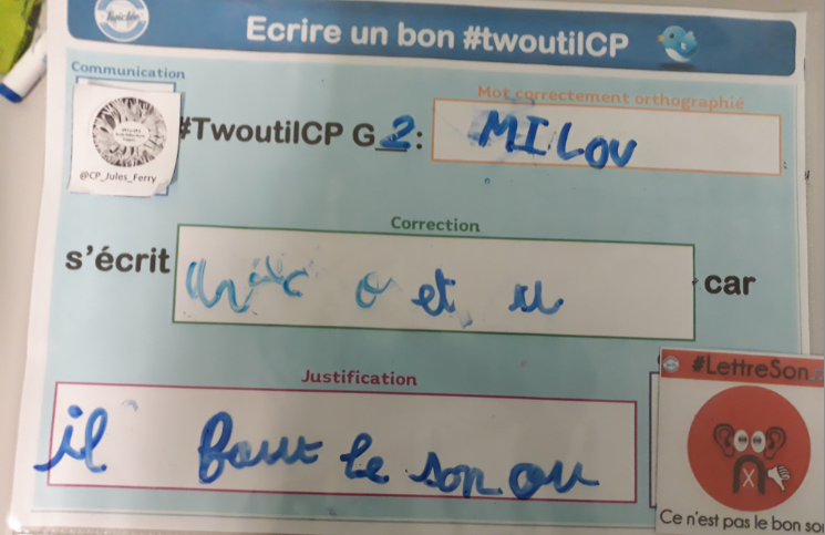 laclassedecynt2's tweet photo. @CP_Jules_Ferry  G 2 MILOU s'écrit avec o et u car il faut le son ou. #LettreSon https://t.co/40aX0Ybi7F