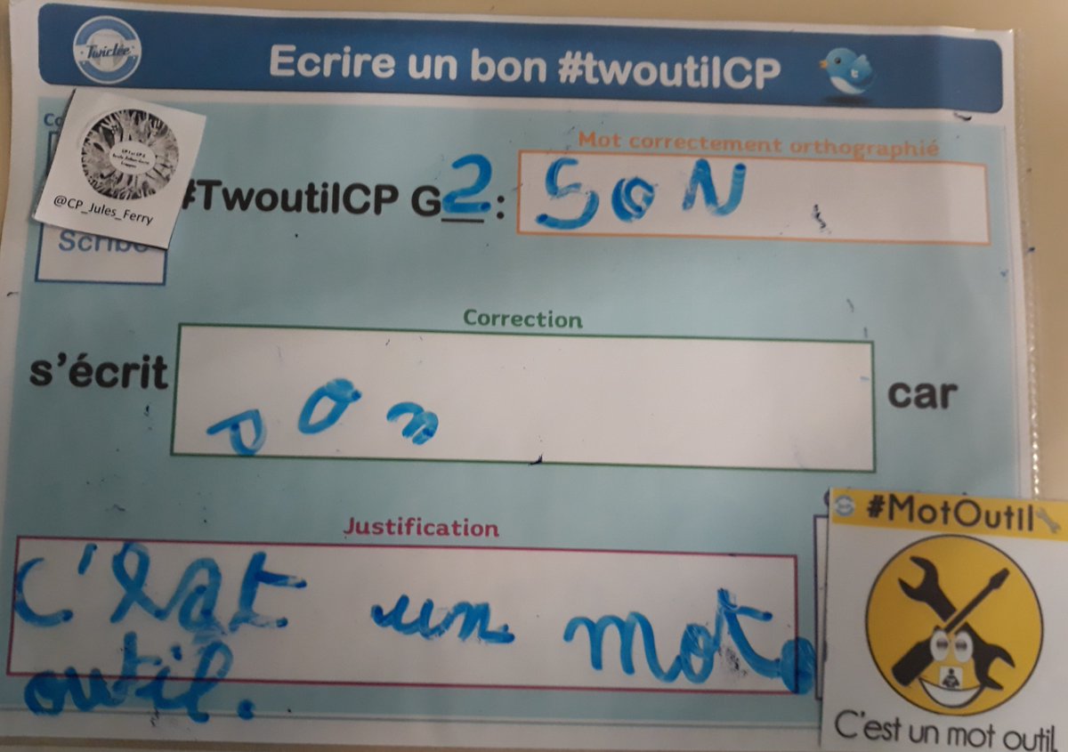 laclassedecynt2's tweet photo. @CP_Jules_Ferry  #TwoutilCP G2 : SON s'écrit s o n car c'est un mot outil. #MotOutil https://t.co/HYbI7yZ2HN
