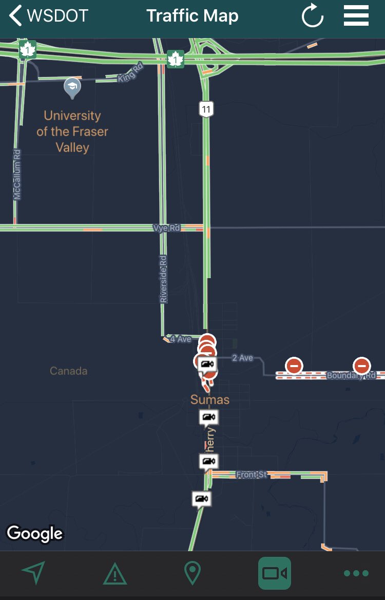 A map of the Sumas area showing many road closures.