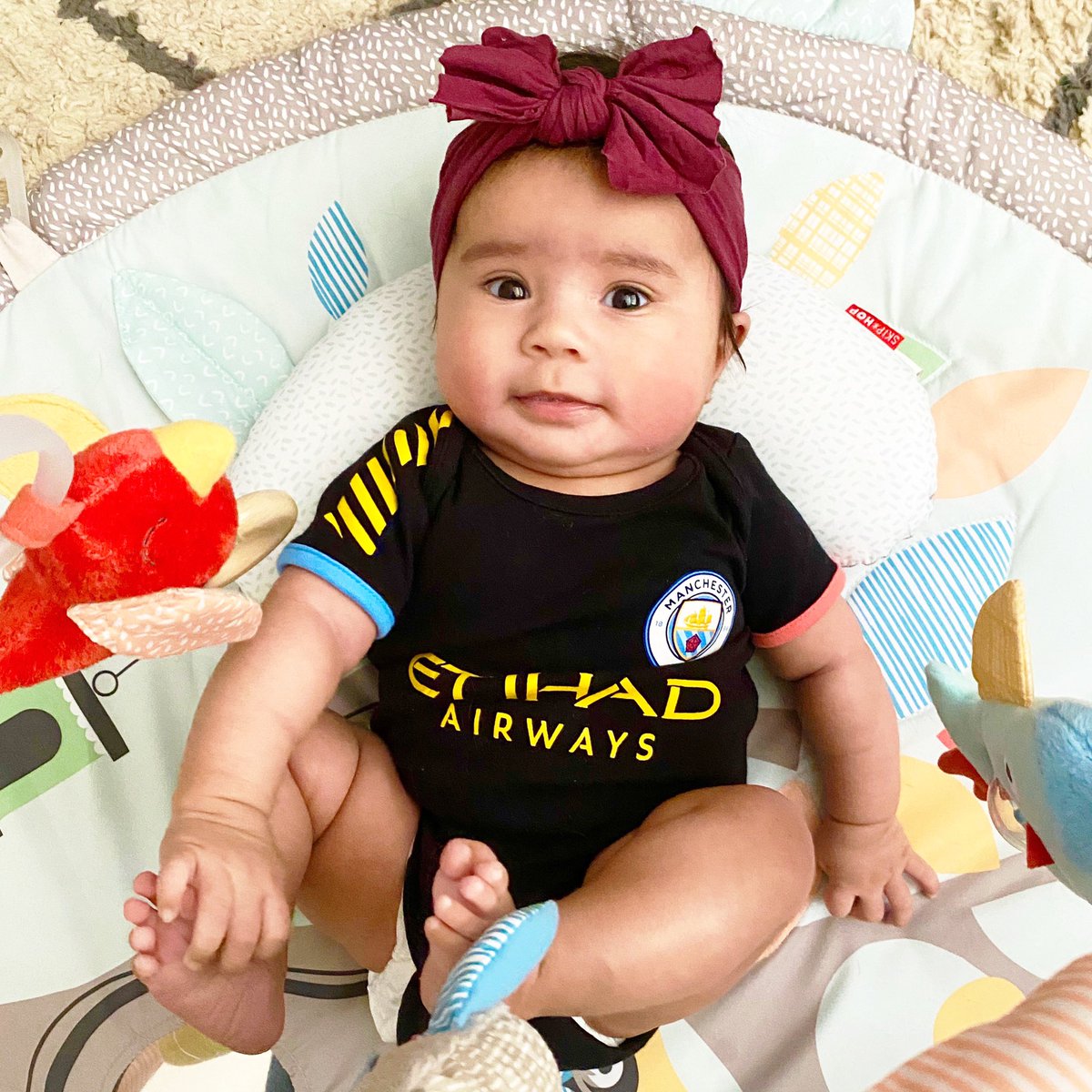 MCFCVI's tweet photo. @NBCSportsSoccer  This little fan is ready for the @ManCity match! C’mon City! #MyPLMorning #MCFC https://t.co/vqY13OKAgF