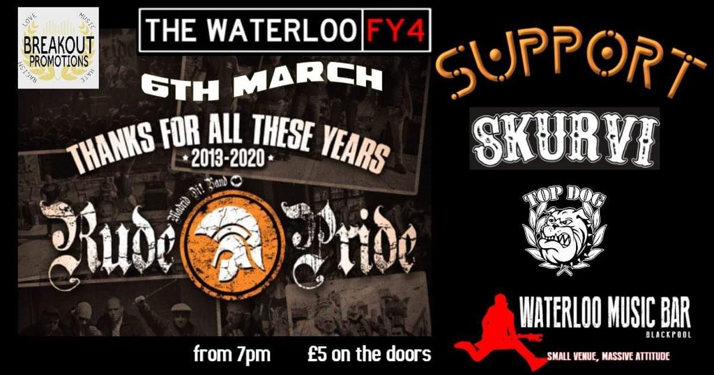sKurviband's tweet photo. It’s @02022020 &amp; we announce 02 upcoming gigs with @rudepride
🍦Blackpool Fri March 5th
🏴󠁧󠁢󠁳󠁣󠁴󠁿 Edinburgh Sat March 6th
Proud to be part of #rudepride last UK tour 🤝
@Blackpool @Edinburgh 
@panicattak @halfcharge @rarebreed @bannermans @jggproductions @waterloomusicbar
See y’a @ bar https://t.co/2OxBGkOi2o