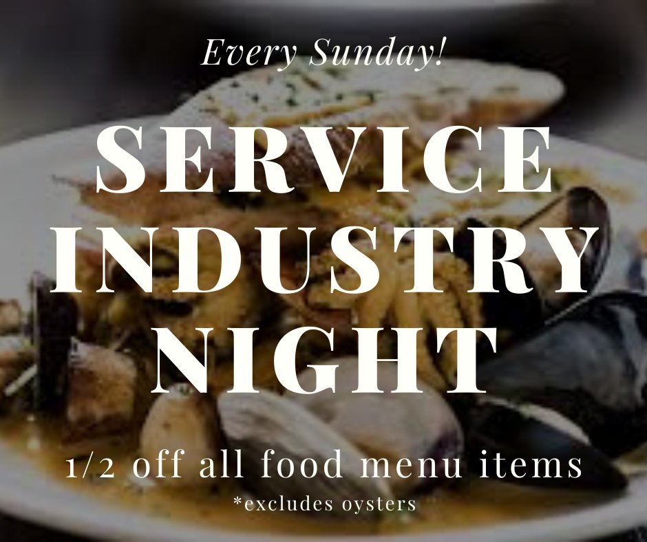 Our brothers and sisters in service, tonight is your night. Every Sunday we celebrate those that make it happen with ½ off all menu items from open to close.

 *excludes oysters.