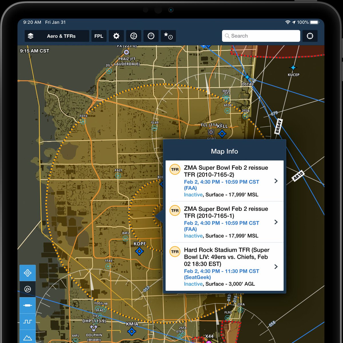 JeppForeFlight's tweet image. The Super Bowl TFR is back! Who are you rooting for this year?