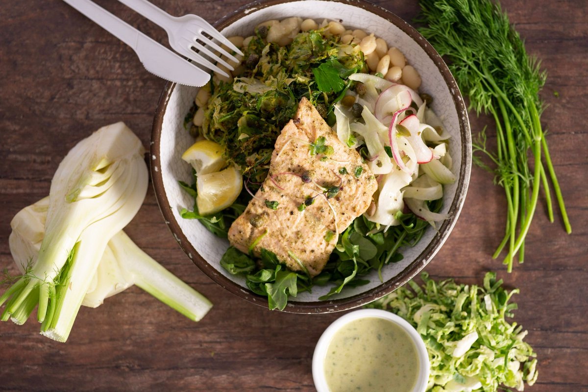 Talk about a Super Bowl. We fell for fennel, big time. It sounds good and tastes good, adding the perfect flavor to our Salmon &amp; White Beans bowl. Come by tomorrow and join us for a bite! #SuperBowlLIV