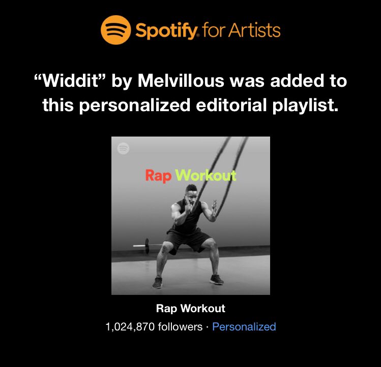 Melvillous's tweet photo. Big up @SpotifyUK for adding Widdit to the #Certi, #TheFlow & #RapWorkout playlists! 🏆🏆🏆
#Certi - https://t.co/gdWmeMzuhb
#TheFlow - https://t.co/t8YOowxUrT
#RapWorkout - https://t.co/RVA3xQiSmY
Run up the streams! 📈💨 https://t.co/b8jUPj7zqm