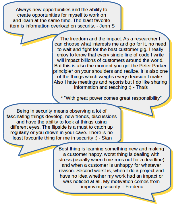 muc_sec's tweet photo. What is the best thing about what you do? (On the flip side, what is your least favorite thing about what you do?)

*retweets welcome
*additional, constructive answers from the community appreciated https://t.co/V3SHNp7x0D