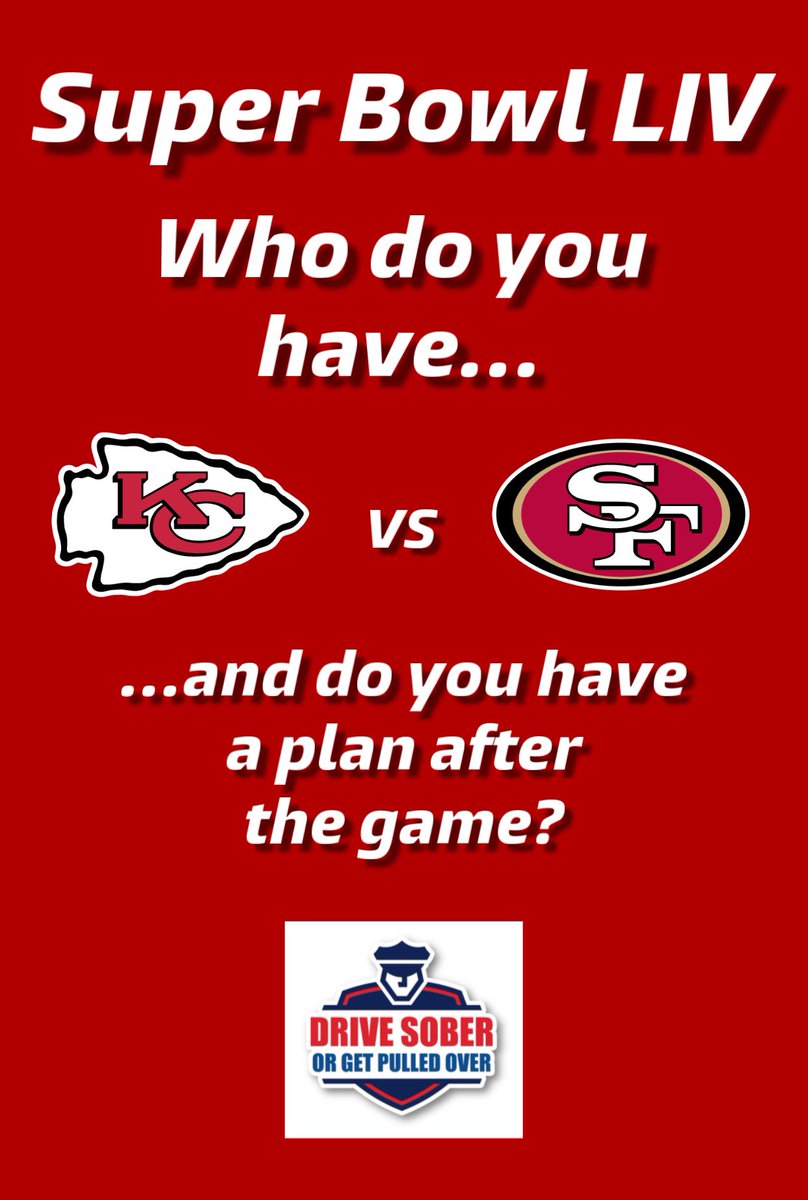 MSHwyPatrol's tweet image. Here’s to a safe and entertaining game.  The time to make your plan for celebrations and post game transportation is now.  No one wins if you get behind the wheel drunk or buzzed. #SuperBowlLIV #DontDrinkandDrive #BuckleUp #PhoneDown #49ers #Chiefs