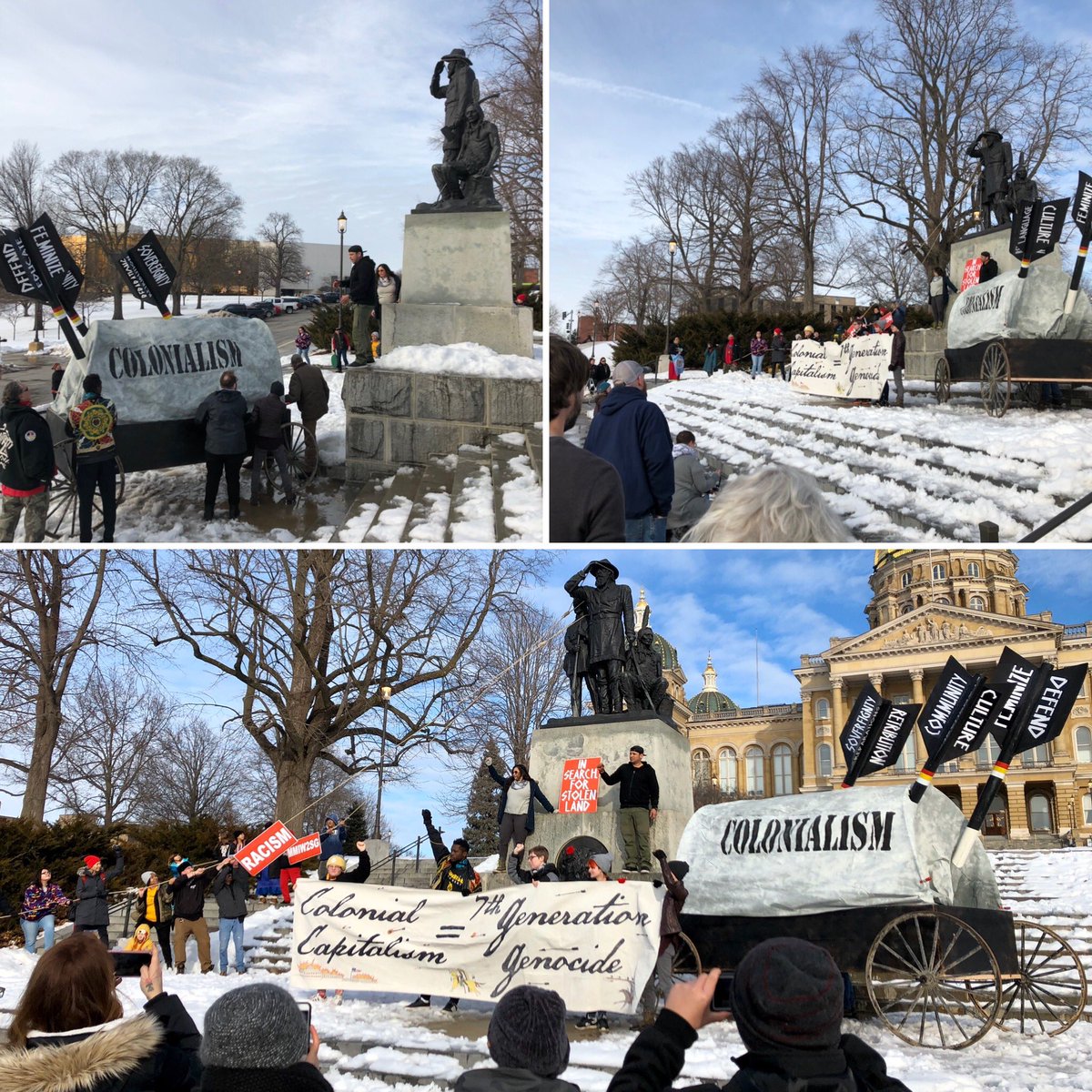 Hezzah's tweet photo. Passionate speakers and powerful art at the Capitol yesterday after the #ClimateCrisisParade in Des Moines. Inspired to be a better #ally. #indigenousiowa #respect #17DL https://t.co/MC7zgjbvAH