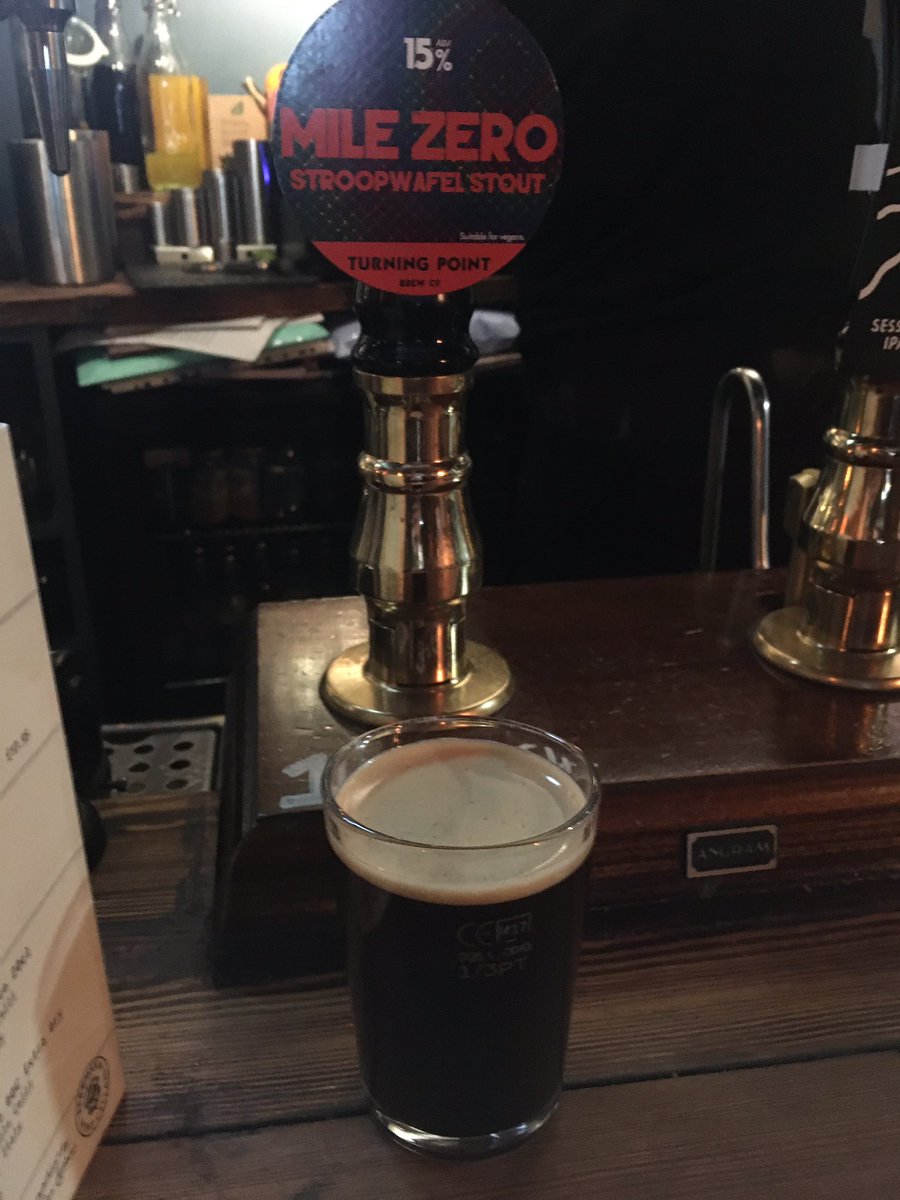 Saspers's tweet image. Simply stunning stroopwafel stout #MileZero from @TurningPointbco served in #Knaresborough @blind_jacks 15% of caramel deliciousness #craftbeer #craftbeerhour #stout #britishbrewing #craftale #brewingbrilliance