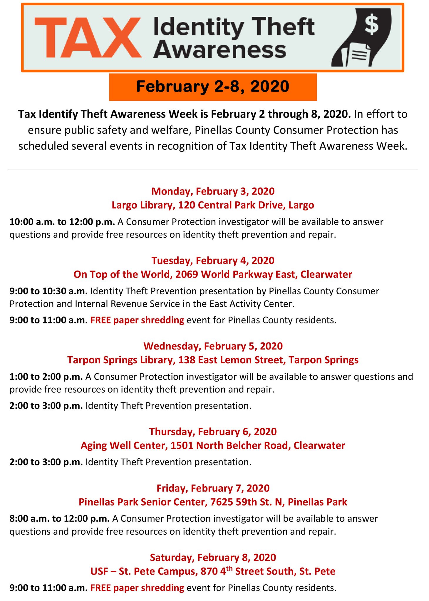 Pinellas County on Twitter "Tax Identity Theft Awareness Week is Feb 2