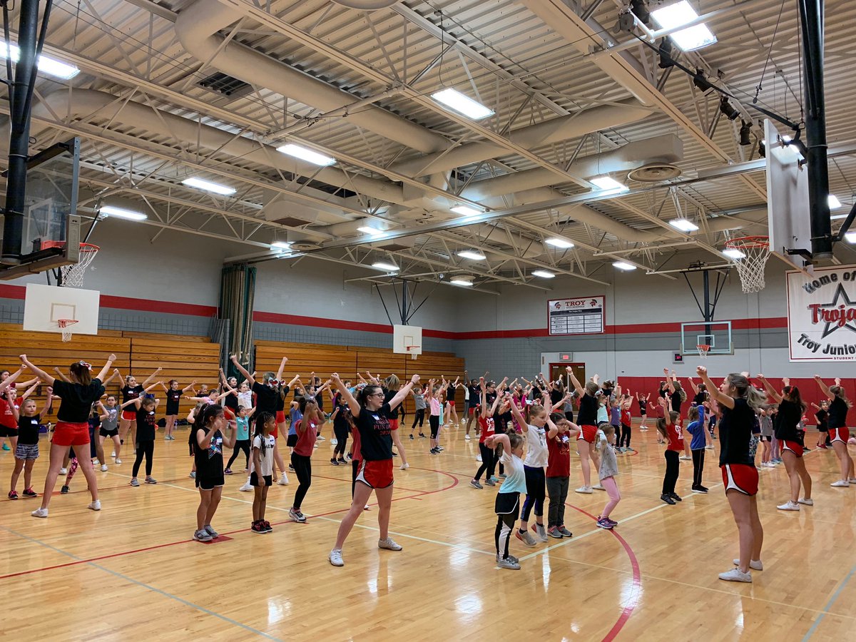Yesterday was our annual Funday Cheer Clinic! All of the girls had a blast and us cheerleaders are so excited for the performance! They will preform at halftime of the varsity basketball game (varsity starts at 7:30) this Tuesday (2/4) against Sidney!!!  ❤️🤍❤️Go Troy!!!!