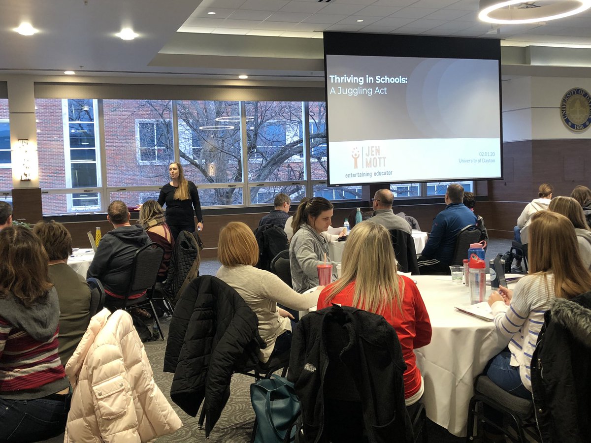 Keynote Speaker, <a href="/entertainingedu/">Jen Mott • Entertaining Educator</a> sharing her passion for character education. There is no one size fits all program, it’s just being organic and genuine everyday that builds character in students!! Can anyone else juggle through an hour presentation?!? #jpsCharacterEd