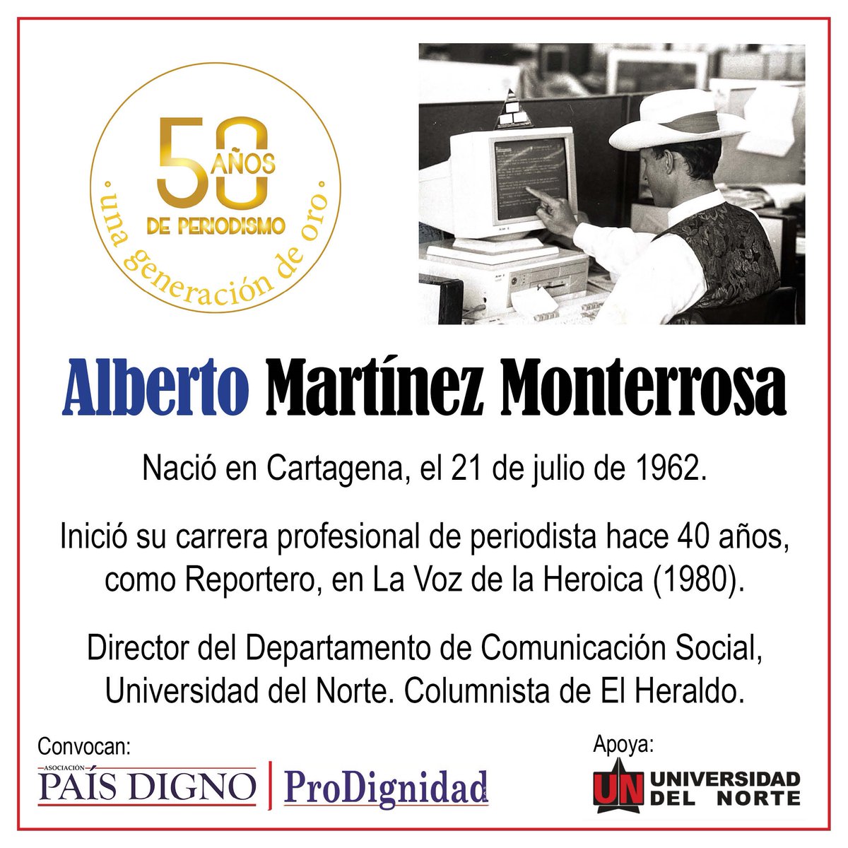 CiudadPaz_co's tweet photo. #GeneraciónDeOro | Homenaje a 24 periodistas de la Costa Caribe | 7 de febrero | @UninorteCO
@paisdigno y #ProDignidad reconocen a 24 comunicadores de la #CostaCaribe.
@AlbertoMtinezM, oriundo de Cartagena, inició su carrera profesional -hace 40 años- en La Voz de la Heroica. https://t.co/asi1FmPUnh
