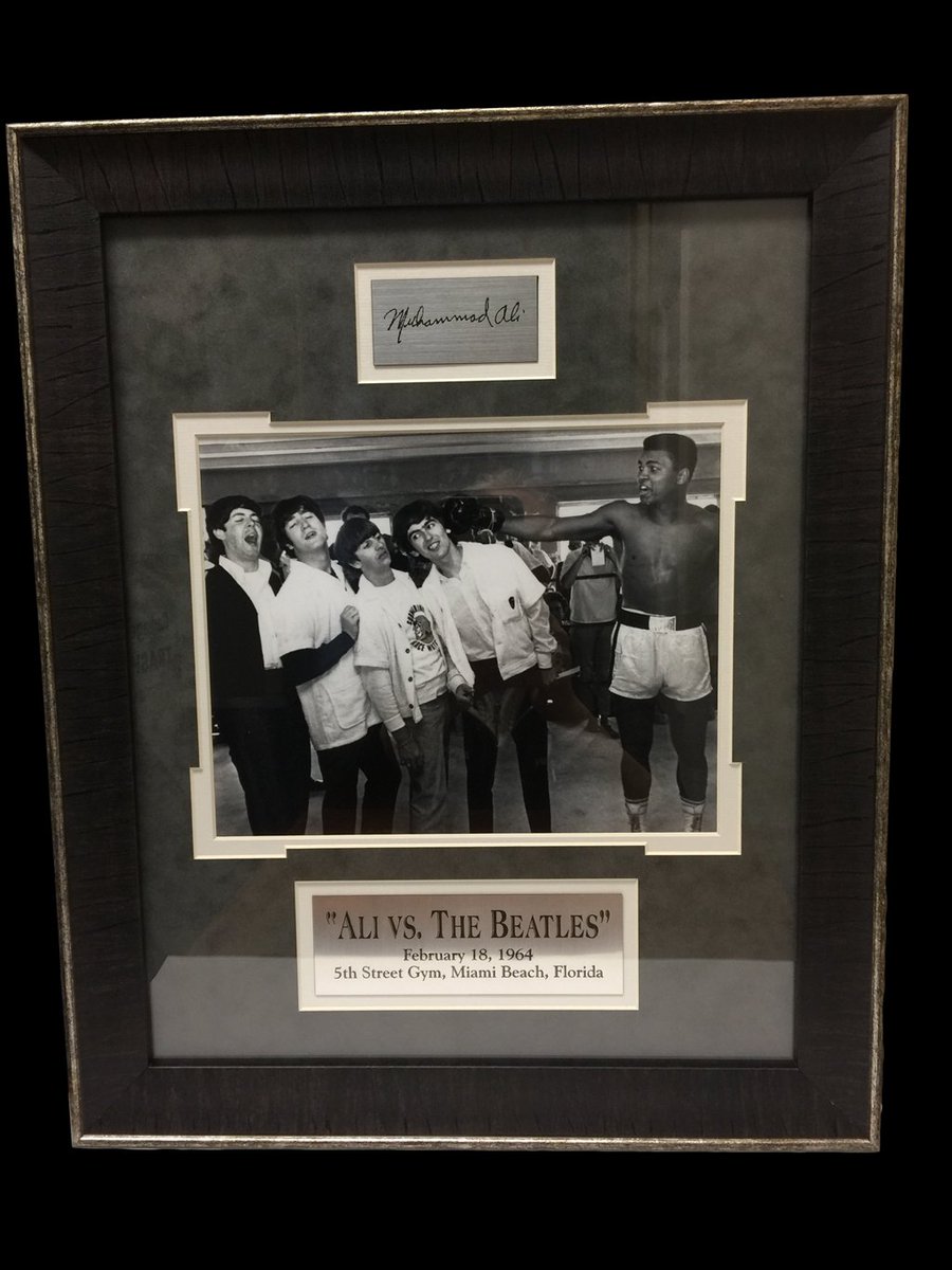 ARROAutism's tweet photo. An Evening for Autism 2020 is thrilled to be able to present this for auction on February 8th, 2020. #AEFA 2020 https://t.co/b1Lxzc4p9m . The framed photo with cut signature is of @MuhammadAli and @thebeatles taken 18 February 1964 by Harry Benson. https://t.co/zcOMZUEvAY