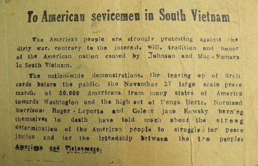 North Vietnamese also dropped leaflets on the Americans troops explaining the nature of the war to them.
